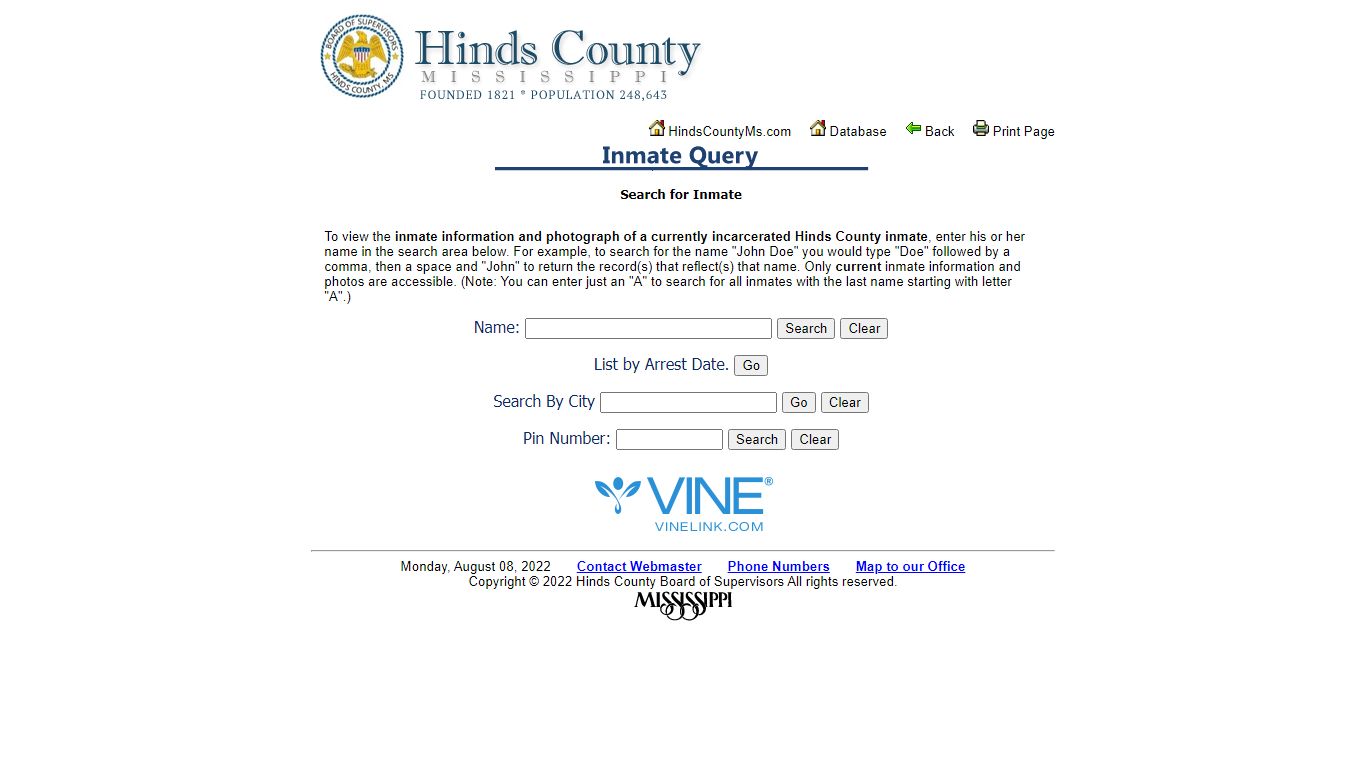 Inmate Query - Hinds County, Mississippi
