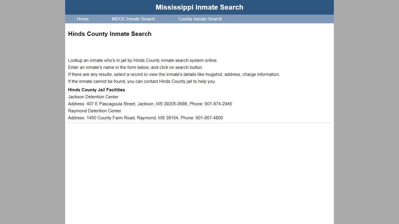 Hinds County Inmate Search